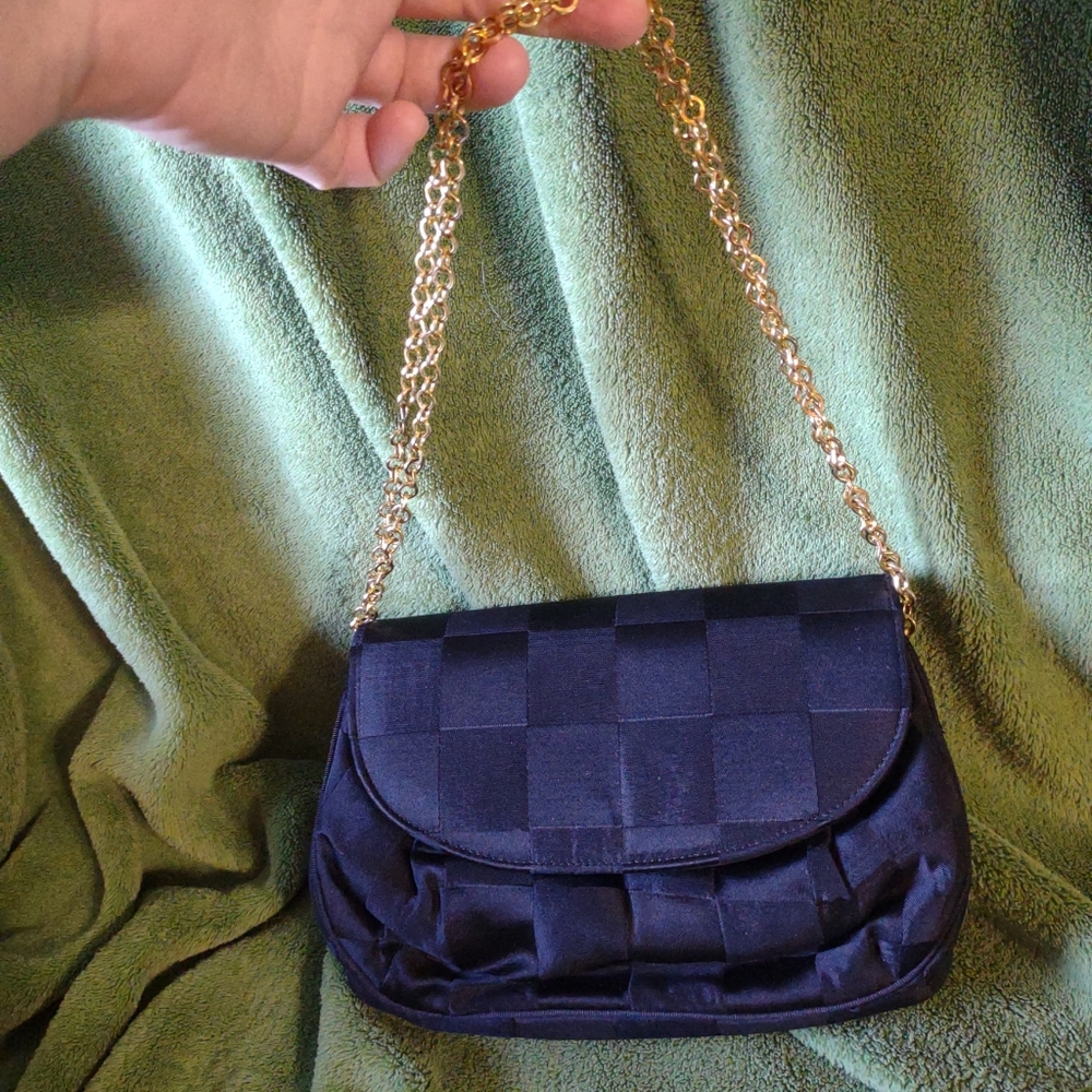 Nicholas Reich Black Quilted Handbag with gold chain strap